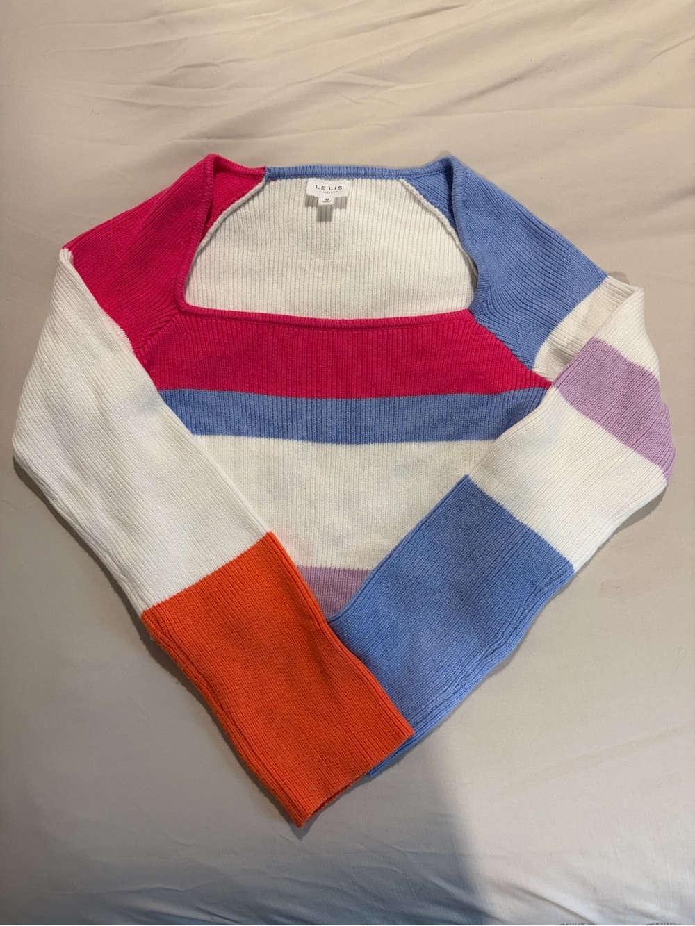 Le Lis Colorblock Square Neck Sweater - White, Pink, Blue, Orange, Purple